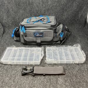NEW Wohali Fishing Tackle Bag Gray & Blue Organizer Gear w/ Trays Shoulder Strap